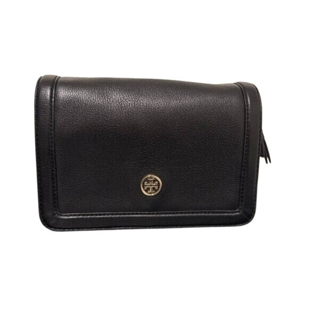 Tory Burch Landon Black Pebbled Leather Crossbody Bag Gold Logo Chain Strap - Picture 4 of 7